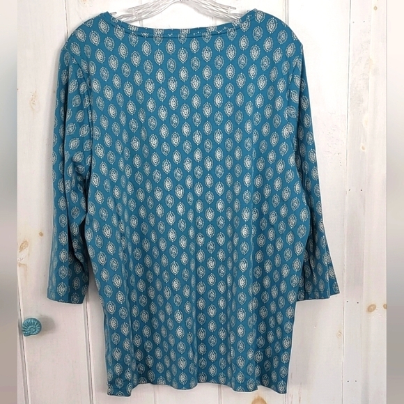 L.L. Bean Supma Cotton Printed 3/4 Sleeve Top - Picture 4 of 6